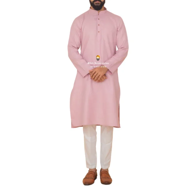 Crepe Pink Kurta Pajama with Amritsari Collar