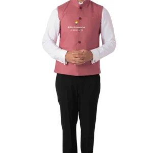 Dark Pink Plain Nehru Jacket For Men