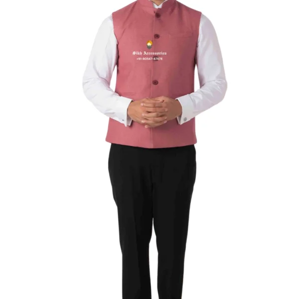Dark Pink Plain Nehru Jacket For Men