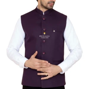 Dark Purple Plain Nehru Jacket For Men