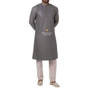 Dark Silver Kurta Pajama with Amritsari Collar
