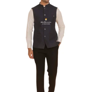 Delft Blue Plain Nehru Jacket For Men