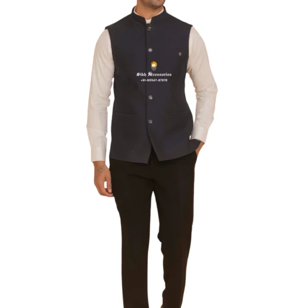 Delft Blue Plain Nehru Jacket For Men
