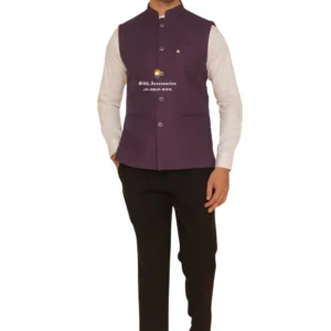 English Violet Plain Nehru Jacket For Men