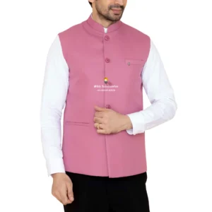 Flamingo Pink Plain Nehru Jacket For Men