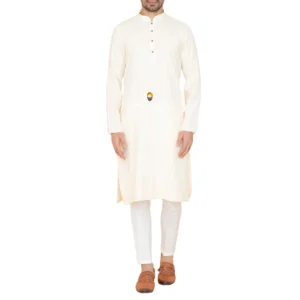 Floral White Kurta Pajama with Amritsari Collar