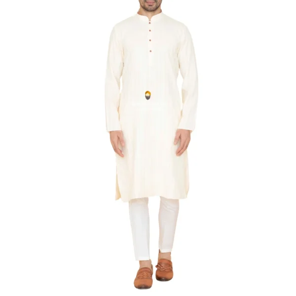 Floral White Kurta Pajama with Amritsari Collar