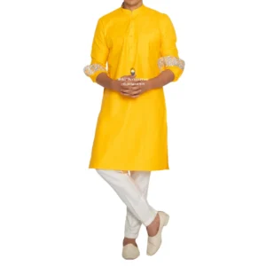 Gold Yellow Kurta Pajama with Amritsari Collar