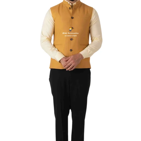 Goldenrod Plain Nehru Jacket For Men