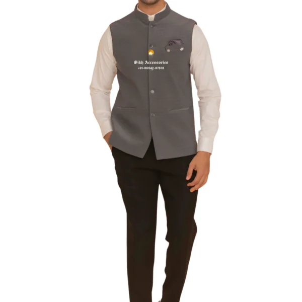 Gray Plain Nehru Jacket For Men