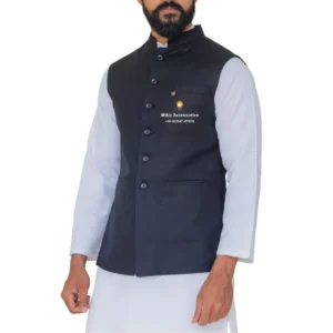 Gunmetal Gray Plain Nehru Jacket For Men