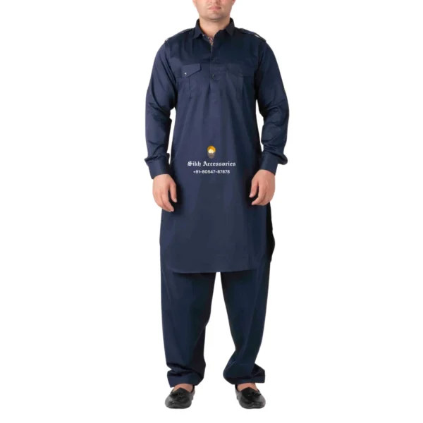 Indigo Blue Pathani Kurta Pajama With Shirt Collar