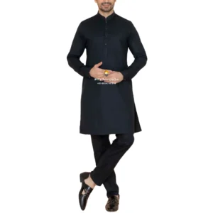 Jet Black Kurta Pajama with Amritsari Collar