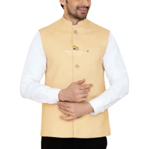 Lemon Chiffon Plain Nehru Jacket For Men