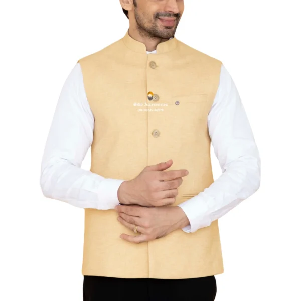 Lemon Chiffon Plain Nehru Jacket For Men