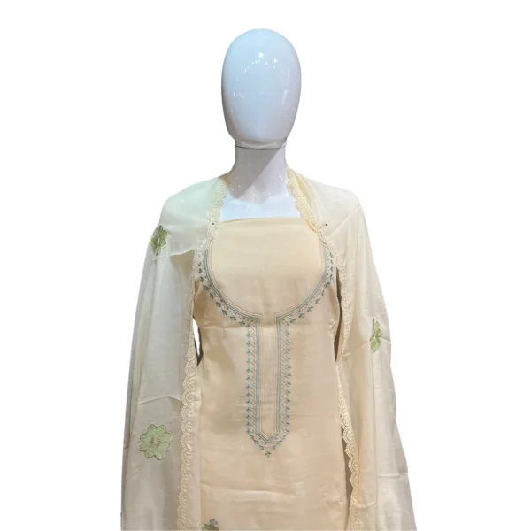 Light Peach Hand-Embroidered Unstitched Mull Cotton Suit