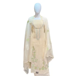 Light Peach Hand-Embroidered Unstitched Mull Cotton Suit