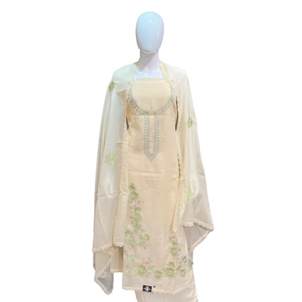 Light Peach Hand-Embroidered Unstitched Mull Cotton Suit