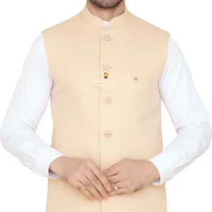 Light Peach Pink Plain Nehru Jacket For Men
