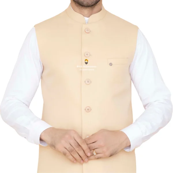 Light Peach Pink Plain Nehru Jacket For Men