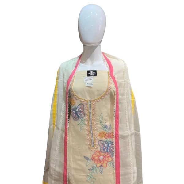 Light Saffron Hand-Embroidered Unstitched Linen Cotton Suit