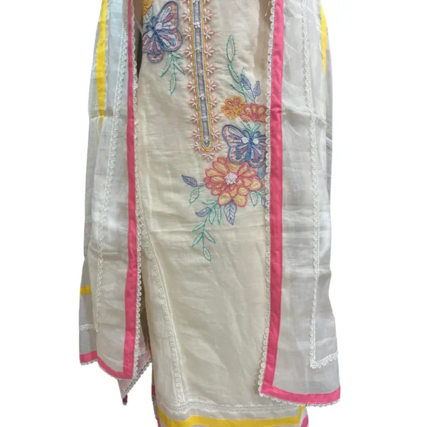 Light Saffron Hand-Embroidered Unstitched Linen Cotton Suit