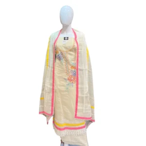 Light Saffron Hand-Embroidered Unstitched Linen Cotton Suit