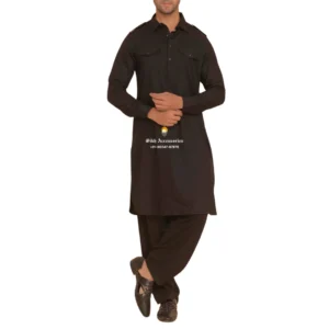 Midnight Pathani Kurta Pajama With Shirt Collar