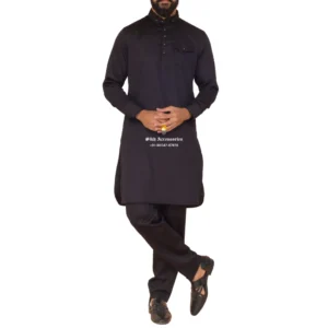 Millennium Blue Pathani Kurta Pajama With Shirt Collar