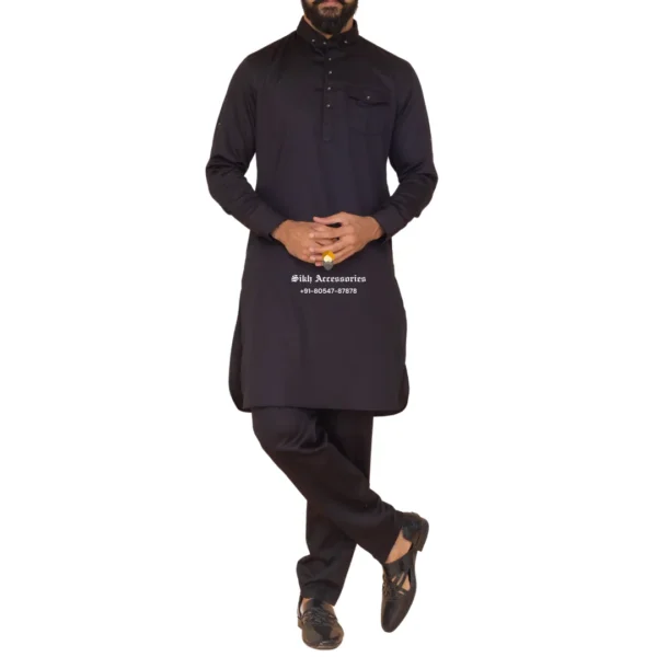 Millennium Blue Pathani Kurta Pajama With Shirt Collar