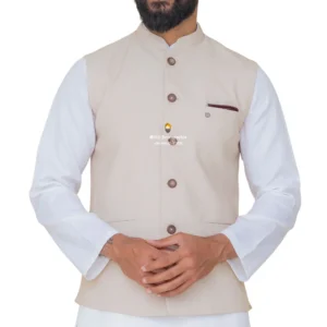 Nude Pink Plain Nehru Jacket For Men