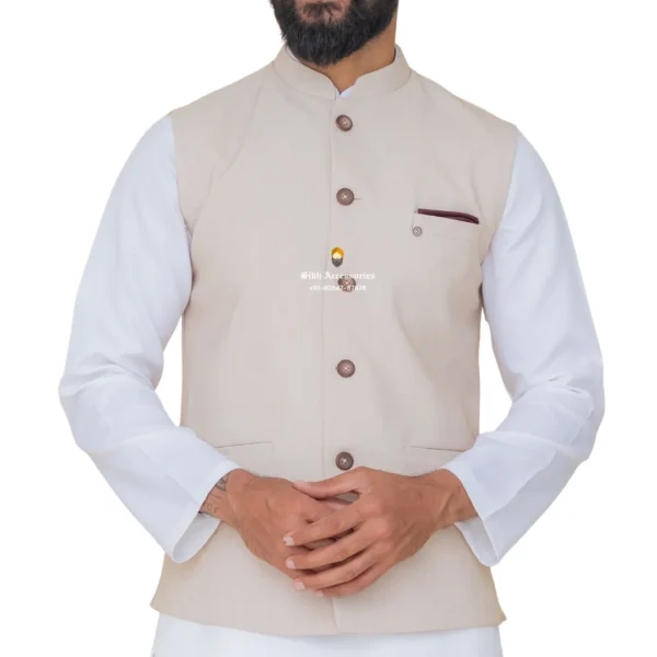 Nude Pink Plain Nehru Jacket For Men