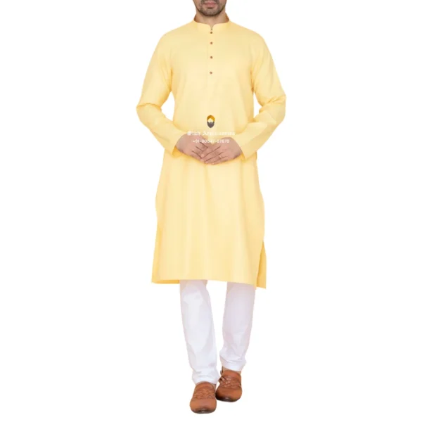 Pale Yellow Kurta Pajama with Amritsari Collar