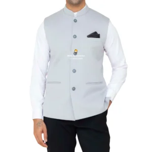 Periwinkle Blue Plain Nehru Jacket For Men