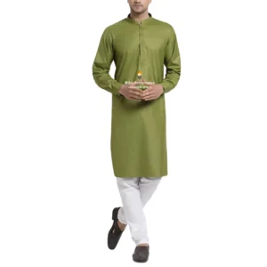 Pickle Green Kurta Pajama with Amritsari Collar