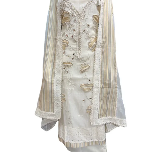 Pomelo White Hand-Embroidered Unstitched Mull Cotton Suit