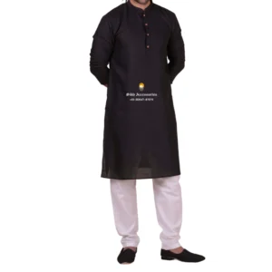 Raisin Black Kurta Pajama with Amritsari Collar