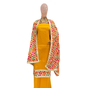 Saffron Unstitched Jam Cotton Phulkari Suit