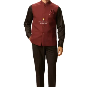 Sangria Red Plain Nehru Jacket For Men