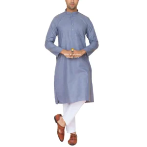 Steel Blue Kurta Pajama with Amritsari Collar
