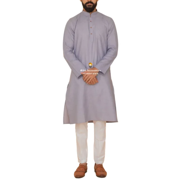 Stone Blue Kurta Pajama with Amritsari Collar