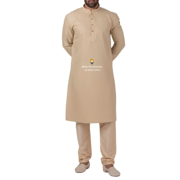 Tan Brown Kurta Pajama with Amritsari Collar