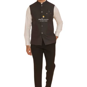 Taupe Brown Plain Nehru Jacket For Men