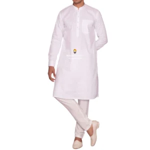 Vista White Kurta Pajama with Amritsari Collar