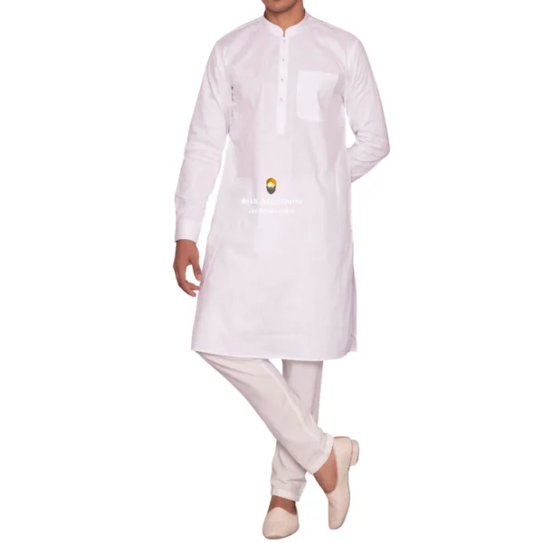 Vista White Kurta Pajama with Amritsari Collar