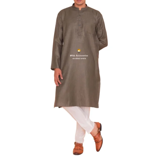 Warm Gray Kurta Pajama with Amritsari Collar