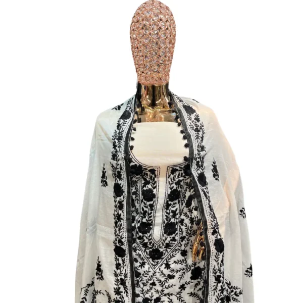White Chanderi Cotton Suit with Kantha Work