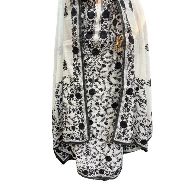 White Chanderi Cotton Suit with Kantha Work