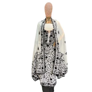 White Chanderi Cotton Suit with Kantha Work