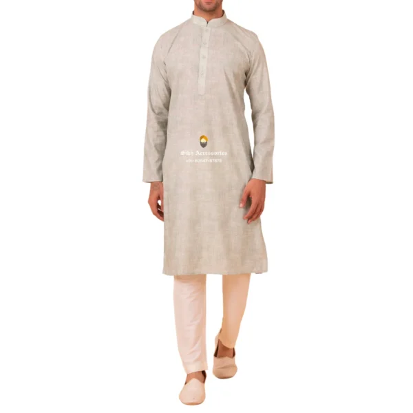 White Gray Kurta Pajama with Amritsari Collar